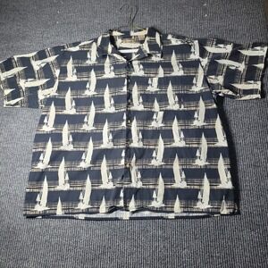 VINTAGE Natural‎ Issue Shirt Mens 2XL Linen Blend Sailing Boat Print